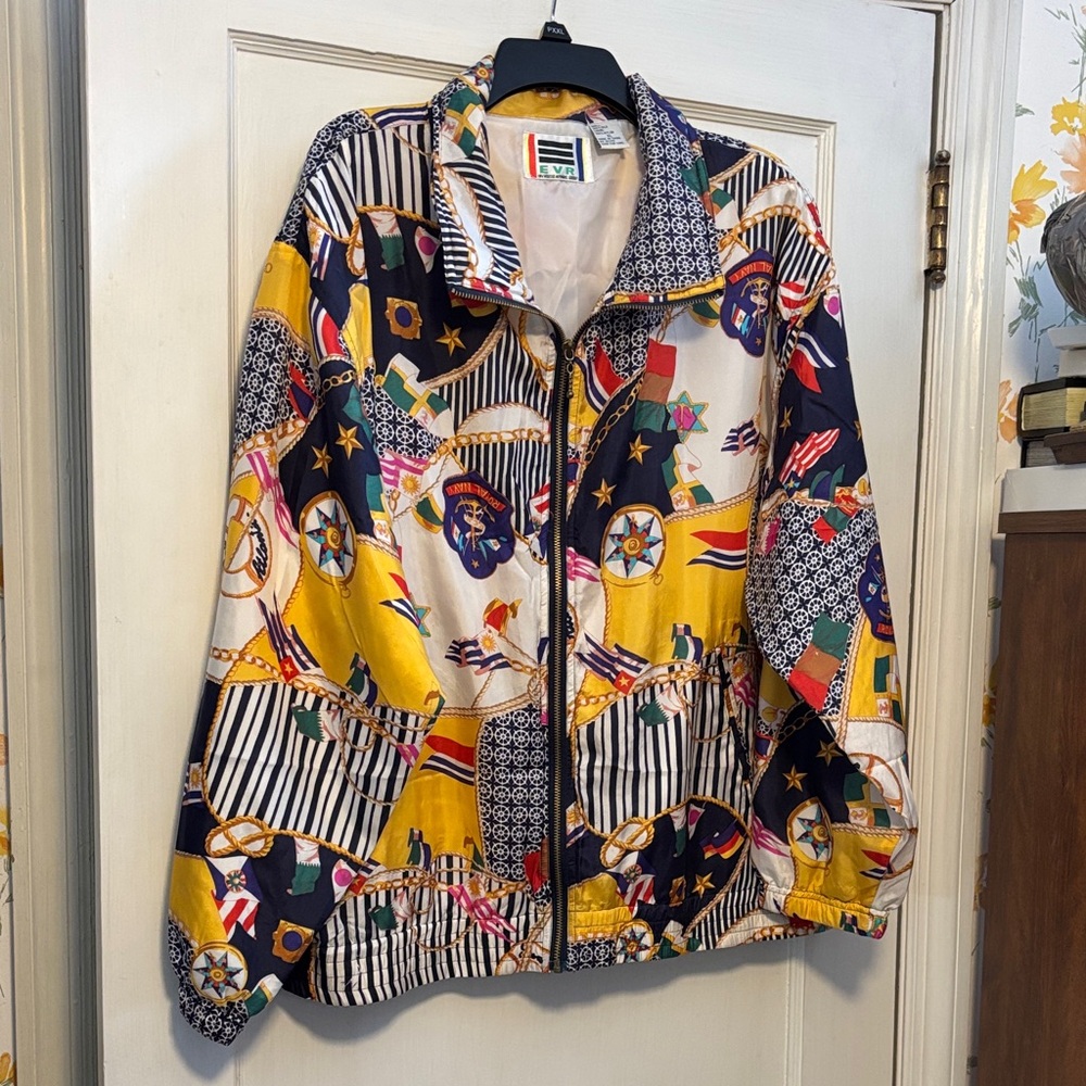 VINTAGE EVR 100% SILK Multicolor Jogging Suit - Yellow, Navy, White, Red🔥